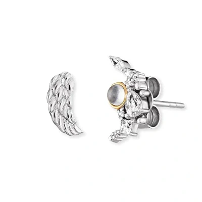 Abbildung von Engelsrufer Damen Ohrstecker Flügel und Moonlight Bicolor aus Sterling Silber besetzt mit Zirkonia Steinen Mondstein Steckverschluss nickelfrei 7,5mm