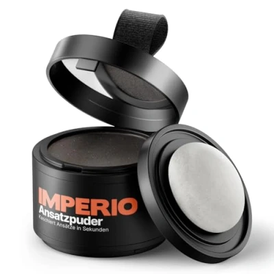 Abbildung von IMPERIO Ansatzpuder Haar Concealer zur Haarverdichtung für Frauen und Männer, wasserfestes Make up zum Ansatz kaschieren 4g (Schwarz), Natürlich, Pulver