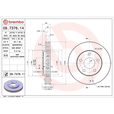 Abbildung von BREMBO Bremsscheibe CHEVROLET: Trans Sport II Van COATED DISC LINE 278mm 32mm 5 innenbelüftet beschichtet 09.7376.11 18021359,18060233,19303831