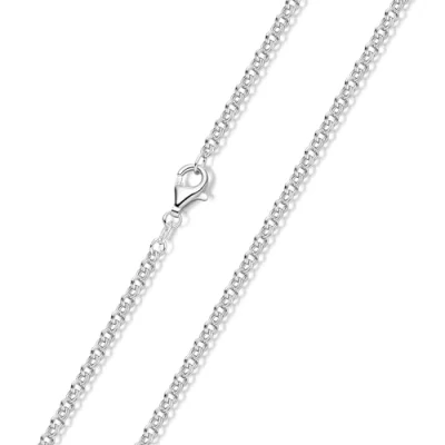 Abbildung von MATERIA 2mm Erbskette Silber 925 oval geschlagen Damen Herren Halskette rhodiniert + Box #K68, Länge Halskette:60 cm