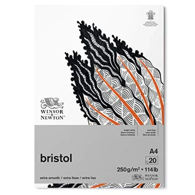 Abbildung von Winsor &amp; Newton 6661545 Bristol Zeichenpapier im Block 20 Blatt DIN A4, 250g/m², kopfgeleimt, strahlend weißes Papier für Zeichnungen mit technischen Stiften, Finelinern, Tusche, Markern, Airbrush