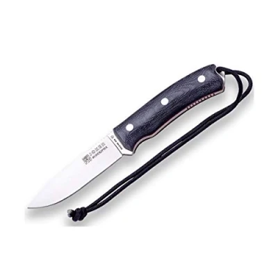 Abbildung von Joker Bushcraft Messer Bushcrafter CM120, Schwarze Lederscheide, Überlebensmesser mit 10,5 cm Klinge aus Böhler N695 Stahl, schwarzer Micarta Griff, Werkzeug zum Angeln, Jagen, Camping und Wandern