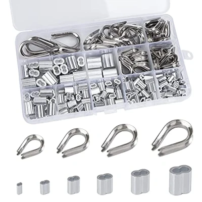 Abbildung von QIMEI SHOP Drahtseil Fingerhut Set DrahtseilKauschen 304 Edelstahl M2 M3 M4 M5 Aluminiumhülsen Clips M1,2 M1,5 M2,5 mit Aufbewahrungsbox 240 Stück