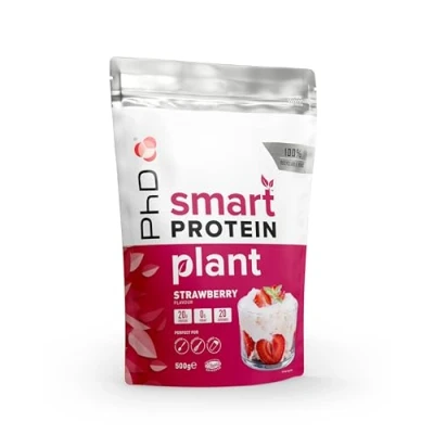 Abbildung von PhD Nutrition Smart Protein Plant Pulver, Pulver vegan 500g Erdbeere 20g Proteine, Zucker und kalorienarmer Shake, Eiweißpulver auch zum Backen ideal geeignet