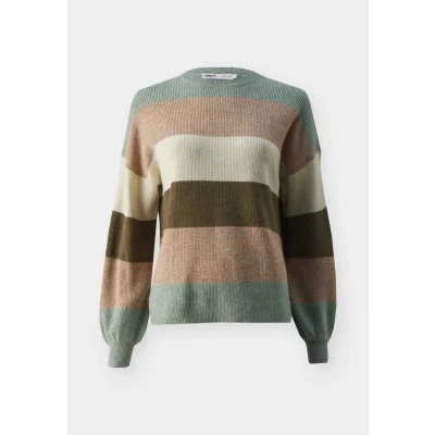 Abbildung von ONLY Onlatia LS Stripe Strickpullover, Damen, Größe: XXL, Hedge green/toasted coconut/pumice stone/breen