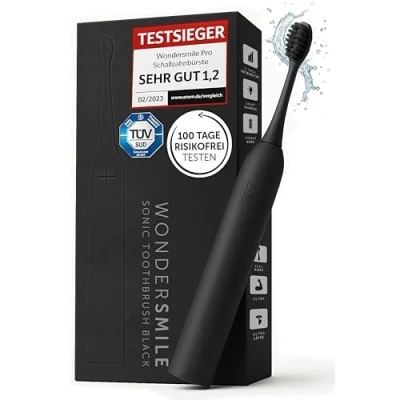 Abbildung von Wondersmile Schallzahnbürste PRO Testsieger 2023 100 Tage risikofrei testen Elektrische Zahnbürste mit 4 Putzprogrammen Ultraschallzahnbürste smarten Bürstenkopf (1er Set, Ultimate Black)