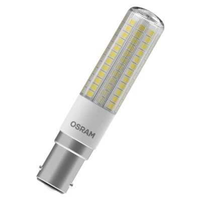 Abbildung von OSRAM LED T Slim schlanke multicolor Lampe aus Kunststoff mit B15d Sockel, Form, 6.5 W / 806 lm, klar, warmweißes Licht 2700 K, nicht dimmbar, 18 mm Durchmesser, CRI 80.