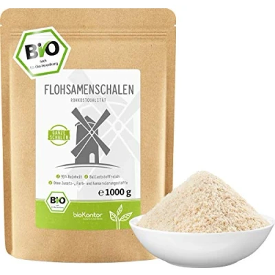 Abbildung von Flohsamenschalen ganz Bio 1000g (1 kg) I 99% Reinheit psyllium husk 100% laborgeprüft indische Flohsamen Schalen geschrotet low carb Rohkostqualität von bioKontor