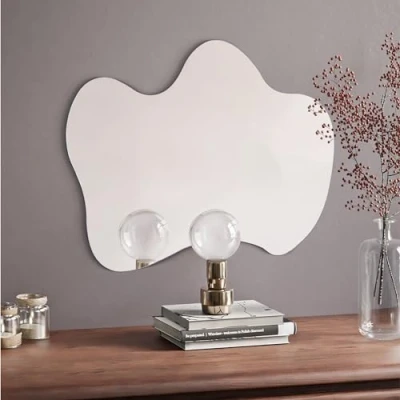 Abbildung von Navaris Wandspiegel ohne Rahmen Deko Spiegel 50 x cm zum Aufhängen Badezimmerspiegel Flur WC groß asymmetrisch großer dekorativ Design