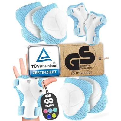 Abbildung von 99FLIPS Knieschoner Kinder 3 Jahre Schoner Inliner TÜV Rheinland GS Siegel [6er Set] FLASH XS Hellblau Protektoren Knieschützer Knie und Ellenbogenschützer