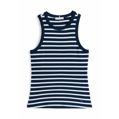 Abbildung von Tommy Hilfiger SLIM Top, Damen, Größe: Large, Dark night navy ecru stp
