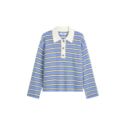 Abbildung von Marc O&#039;Polo Denim Gestreift Poloshirt, Damen, Größe: XXS, Medium blue