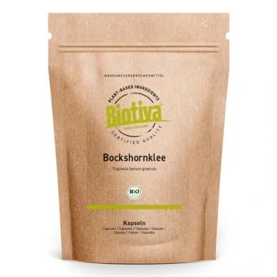 Abbildung von Bockshornklee Samen Bio Kapseln 180 Stück 600mg Bockshornkleesamen Pulver Trigonella Foenum Graecum ohne Zusätze Trennmittel vegan Biotiva