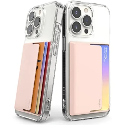 Abbildung von Ringke Side Slot Card Holder [Peach Pink/2 Pack] Stick On Kartenetui Kartenfach, Seitenschlitz Kartenhalter Aufkleben Selbstklebende Schlanke Geldbörse für iPhones und Android Smartphone Peach Pink