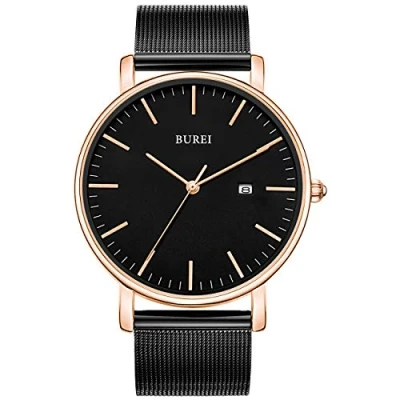 Abbildung von BUREI Herren Armbanduhren,Minimalistische Analog Quarz Uhren für Männer mit Mesh Band,Geschenke