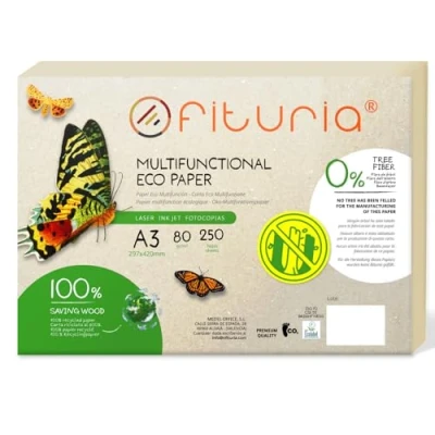 Abbildung von Recyclingpapier, A3, 80 g, 250 Blatt, 100% aus Packung mit recycelten Papierbögen, natürliche Farbe, geeignet für Laserdrucker und Inkjet, Gastronomie (250 Blatt)