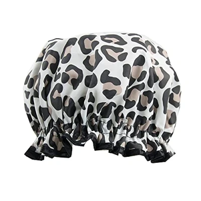 Abbildung von The Vintage Cosmetic Company Shower Cap Elasticated and Waterproof Keeps Hair Dry Fizz Free Leopard Print Design