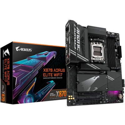 Abbildung von GIGABYTE X870 A Elite WIFI7 Mainboard Unterstützt AMD Ryzen 9000 CPUs, 16+2+2 Phasen VRM, bis zu 8000MHz DDR5 (OC), 3xPCIe 5.0, Wi Fi 7, 2.5GbE LAN, USB 4