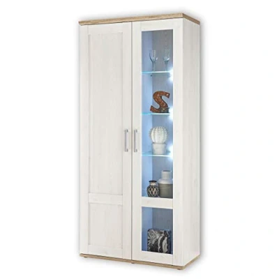 Abbildung von ROMANCE Vitrine in Sibiu Lärche / Eiche San Remo Optik Landhausstil Glasvitrine inkl. LED Beleuchtung 93 x 202 46 cm (B/H/T)