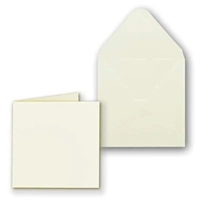 Abbildung von 50x Quadratisches Faltkartenset inkl. Briefumschlägen 14 x cm blanko in Creme ideal zum Selbstgestalten &amp; Kreieren
