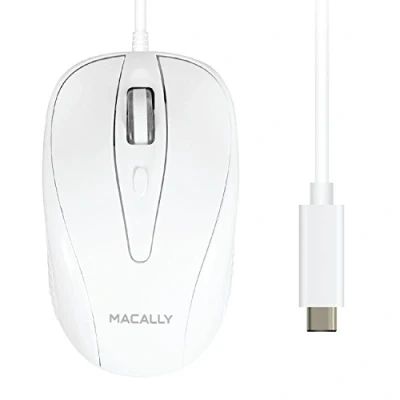 Abbildung von Macally UCTURBO, MacBook Maus USB C, optisch mit Kabel, Mouse für C Notebook und Laptop, weiß / grau