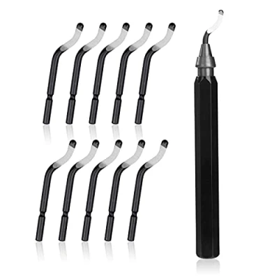 Abbildung von QIMEI SHOP Entgrater Werkzeug Handentgrater mit 10 Klingen 360 Rotierender Metallgriff Deburring Tool für 3D Drucker Kunststoff Aluminium Edelstahl 11 Stück