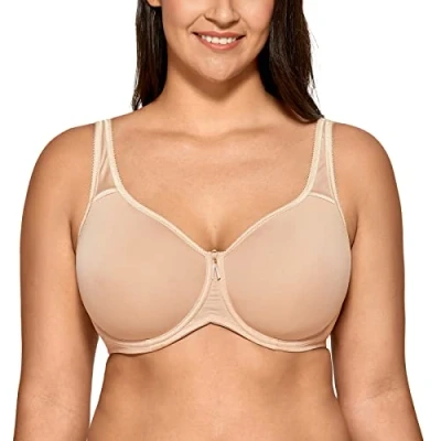 Abbildung von DELIMIRA Damen mit Bügel Nahtlose Vollschalen T Shirt BH Gepolstert Große Größen Beige 100E