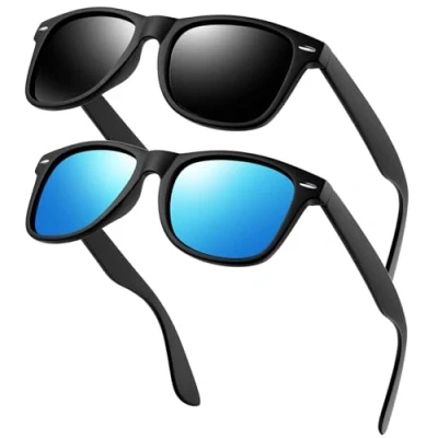 Abbildung von KANASTAL Sonnenbrille Polarisierte Matt Schwarz und Sonnenbrillen Verspiegelt Blau für Herren Damen UV400 Schutz Klassische Retro Brille