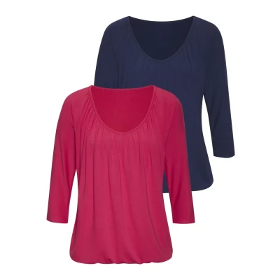 Abbildung von Lascana 3/4ARM 2 PACK Langarmshirt, Damen, Größe: 40/42, Pink, navy