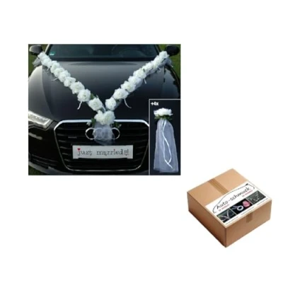Abbildung von Rosen Girlande Braut Paar Rose Deko Dekoration Autoschmuck Hochzeit Car Auto Wedding ®Auto schmuck (Weiß/Weiß)