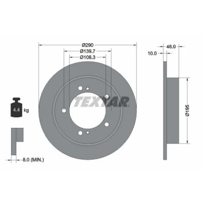 Abbildung von TEXTAR 92237300 Bremsscheibe 290 10 05/07 139,7 voll ohne Radbefestigungsbolzen, Radnabe SUZUKI: Jimny Off Road, IV Road