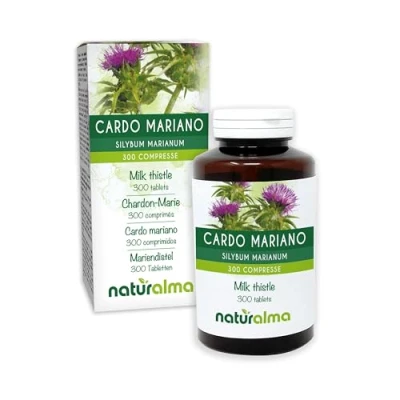 Abbildung von Mariendistel (Silybum marianum) Kraut und Früchte Naturalma 150 g 300 Tabletten Nahrungsergänzungsmittel Natürlich Vegan