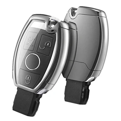 Abbildung von OATSBASF Autoschlüssel Hülle für Mercedes Benz, Schlüsselhülle Cover Benz W204 W211 2 3 Keyless Tasten A B C E Class (Silber)