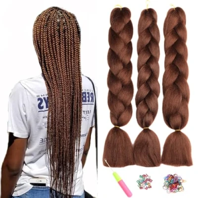 Abbildung von ShowJarlly Kanekalon Kunsthaar Haar, Dunkelkastanienbraun Haar Braids Extension, Ombre Jumbo Braid Haarverlängerung 24&quot;, Zöpfe Box Zum Einflechten 33#
