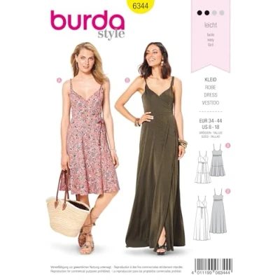 Abbildung von Burda Schnittmuster 6344 Damenkleid Größe 34 44 zum Selbernähen Ideal für Anfänger [L2]