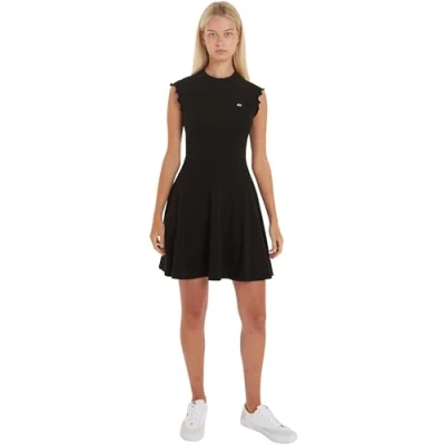 Abbildung von Tommy Jeans Babylock FIT &amp; Flare Dress Jerseykleid, Damen, Größe: 32, Black