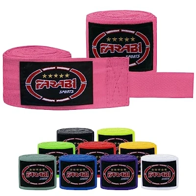Abbildung von Farabi Sports Kinder Boxing Bandage 2,5 Meter lang boxbandagen Box Bandages mit Paar für MMA, Muay Thai, Training, Kickboxen und Kampfsport (Pink)