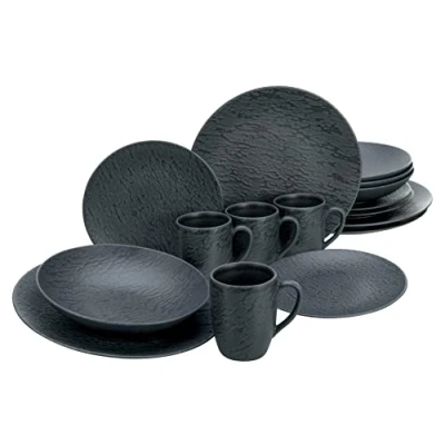 Abbildung von CreaTable, 20539, Serie Schiefer Black, 16 teiliges Geschirrset, Kombiservice aus Steinzeug, spülmaschinen und mikrowellengeeignet, Made in Portugal