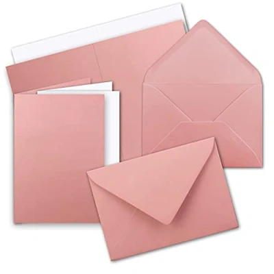 Abbildung von 10x Faltkarten Set DIN A5 in Altrosa inkl. Umschlägen C5 und passenden Einlegeblättern Weiß blanko Klappkarten 14,8 x 21 cm