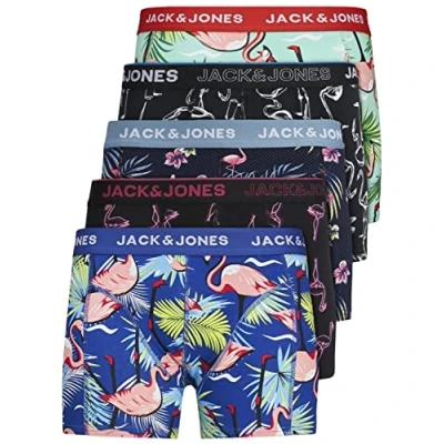 Abbildung von JACK &amp; JONES Herren Unterhosen 5er Set/Pack Sale Männer Marken Boxershorts Weiss schwarz blau grau Shorts Trunks 95% Baumwolle S M L XL XXL (Farb Mix 5 XL)