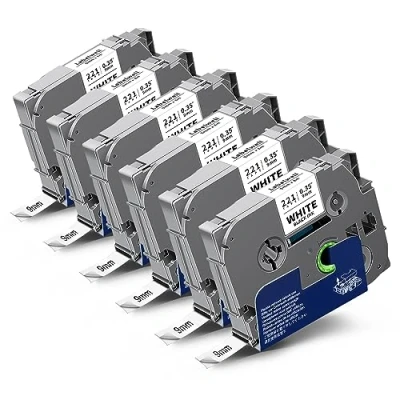 Abbildung von Labelwell 6x kompatibel Schriftband für Brother TZe 221 TZ TZe221 9mm Bänder P touch PT H100LB H105 D210VP D600 D400 H107B P700 H100R D450 P750W 1000 1010, Schwarz auf Weiß, 6 Pack