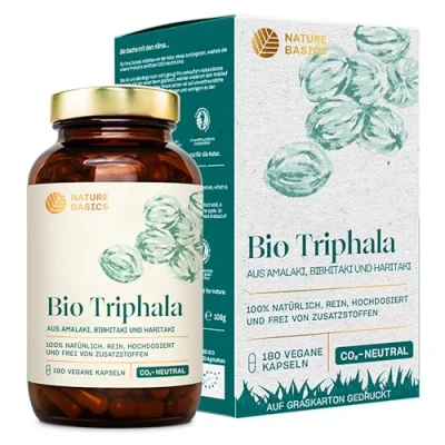 Abbildung von Bio Triphala 180 Kapseln hochdosiert / 1500 mg Pulver pro Tagesdosis/Hochwertige Ayurveda Nahrungsergänzung/Vegan, Zertifiziert &amp; Nachhaltig im Glas