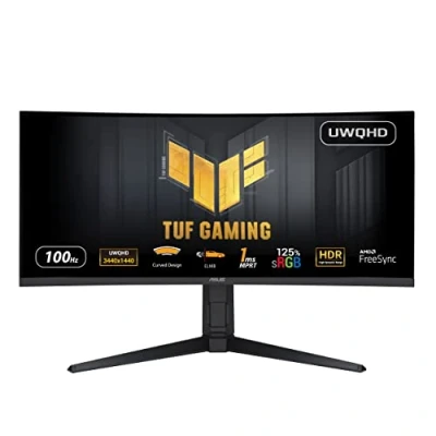 Abbildung von ASUS TUF Gaming VG34VQEL1A 34 Zoll UWQHD Curved Monitor 100 Hz, 1ms MPRT, FreeSync, HDR 10 VA Panel, 21:9, 3440x1440, DisplayPort, HDMI, USB, ergonomisch, Schwarz