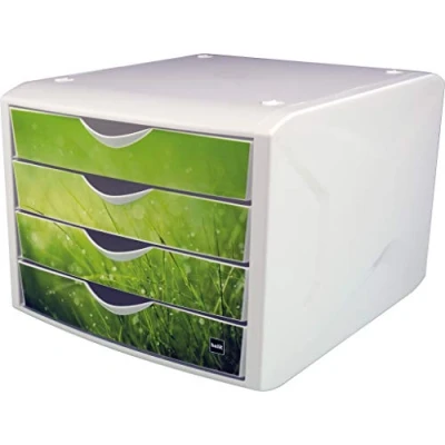 Abbildung von helit H6129634 Schubladenbox „the chameleon“, 4 Schubladen, für Format DIN A4, cold water, 1 Stück
