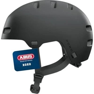Abbildung von ABUS Fahrradhelm XOXO Cityhelm im Skater Look Helm für Skateboard, Fahrrad, Scooter mit optimiertem Kinnpolster Jugendliche und Erwachsene Größe L, Schwarz