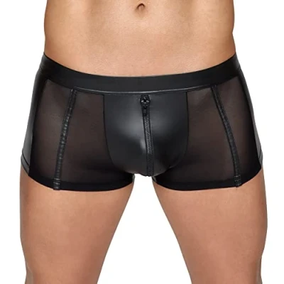 Abbildung von Orion Herren Pants verführerische Boxer Shorts für Männer, mit Front Reißverschluss, seitlichen Mesh Einsätzen, Latex Optik, eng anliegend, schwarz
