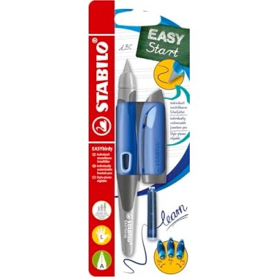Abbildung von Ergonomischer Schulfüller für Linkshänder mit Anfänger Feder A STABILO EASYbirdy Pastel blau/hellblau inkl. Patrone und Einstellwerkzeug blau (löschbar)