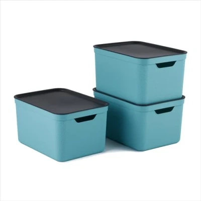 Abbildung von Jive Dekobox 3er Set Aufbewahrungsbox 16l mit Deckel, Kunststoff (PP recycelt), türkis/anthrazit, 3x16l (37.5 x 27.8 29.8 cm)