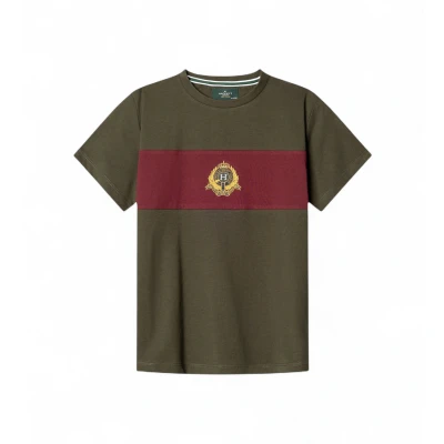 Abbildung von Hackett London für Jungen. HK5000068 Grünes Crest Panel-T-Shirt (7Años= 122cm), Lässig, Baumwolle, Kurzarm, Kinderbekleidung