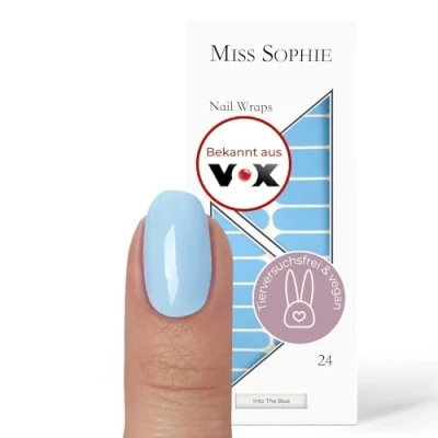 Abbildung von Miss Sophie Nagelfolie Into The Blue Einfarbig, Blau, Nail Wraps 24 ultra dünne selbstklebende langanhaltende Nagelfolien